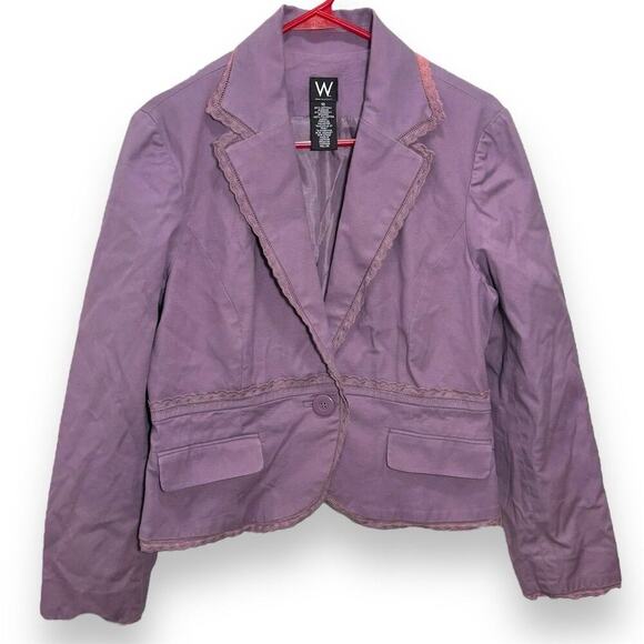 Work to Weekend Y2K Women's Purple Blazer Lace Trim Size 10 Casual Suit Jacket - Picture 1 of 4
